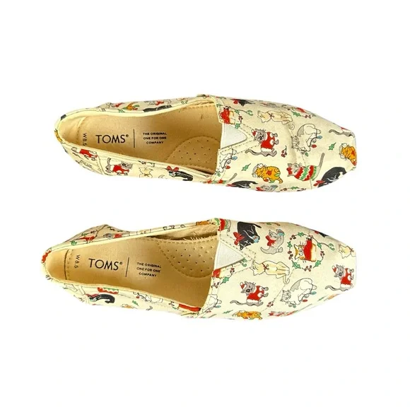 TOMS Christmas Cat Print Slip-On Canvas Flats - Picture 5 of 10